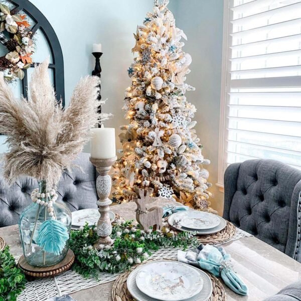 8' King Flock® Slim Artificial Christmas Tree with 700 Warm White LED Lights