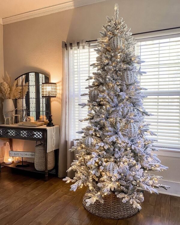 12' Queen Flock® Slim Artificial Christmas Tree With 1200 Warm White LED Lights