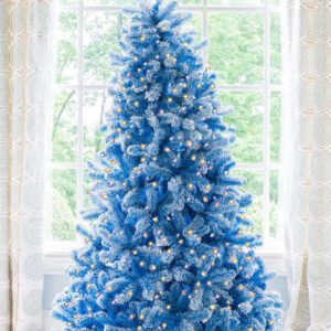 7.5' Duchess Blue Flock Artificial Christmas Tree with 600 Warm White LED Lights