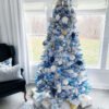 7.5' Duchess Blue Flock Artificial Christmas Tree with 600 Warm White LED Lights