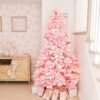 6.5' Duchess Pink Flock Artificial Christmas Tree with 500 Warm White LED Lights