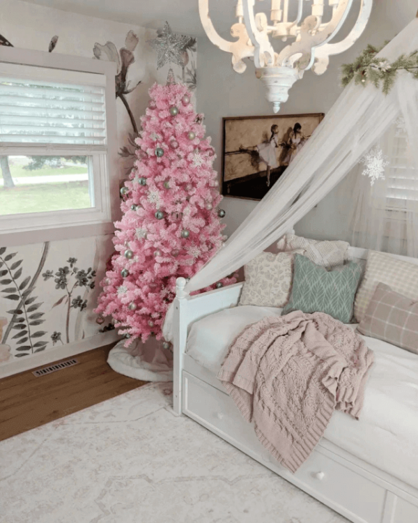 6.5' Duchess Pink Flock Artificial Christmas Tree with 500 Warm White LED Lights