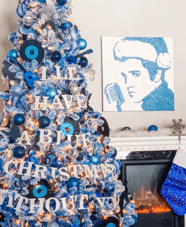6.5' Duchess Blue Flock Artificial Christmas Tree with 500 Warm White LED Lights