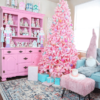 7.5' Duchess Pink Flock Artificial Christmas Tree with 600 Warm White LED Lights
