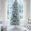 8' King Flock® Slim Artificial Christmas Tree with 700 Warm White LED Lights