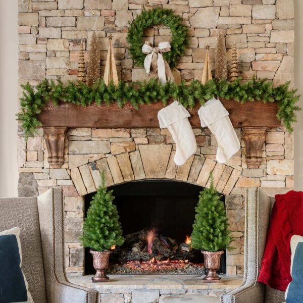 KOC2021TribecaSpruce-2-2 Yorkshire Fir Collection 4-Piece Set with Warm White LED Lights (Battery Operated)