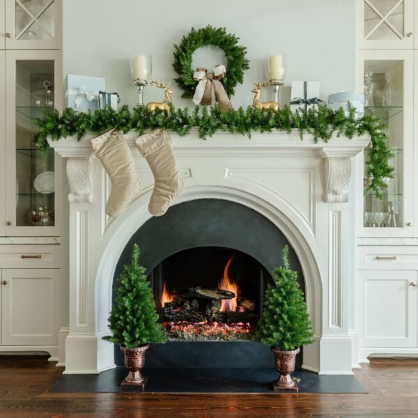 KOC2021Yorkshire-3 Yorkshire Fir Collection 4-Piece Set with Warm White LED Lights (Battery Operated)