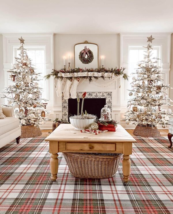 8' King Noble Flock Artificial Christmas Tree with 600 Warm White LED Lights