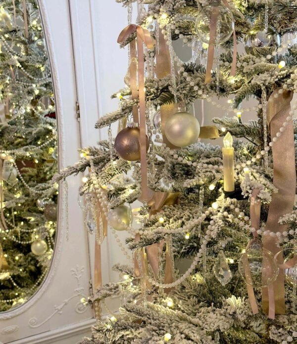 8' King Noble Flock Artificial Christmas Tree with 600 Warm White LED Lights