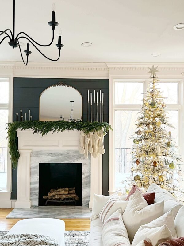 8' King Noble Flock Artificial Christmas Tree with 600 Warm White LED Lights