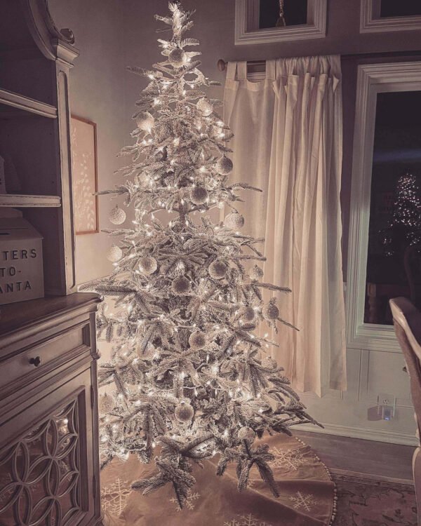 8' King Noble Flock Artificial Christmas Tree with 600 Warm White LED Lights