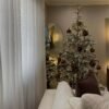 8' King Noble Flock Artificial Christmas Tree with 600 Warm White LED Lights