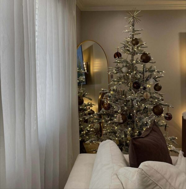 8' King Noble Flock Artificial Christmas Tree with 600 Warm White LED Lights
