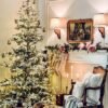 8' King Noble Flock Artificial Christmas Tree with 600 Warm White LED Lights
