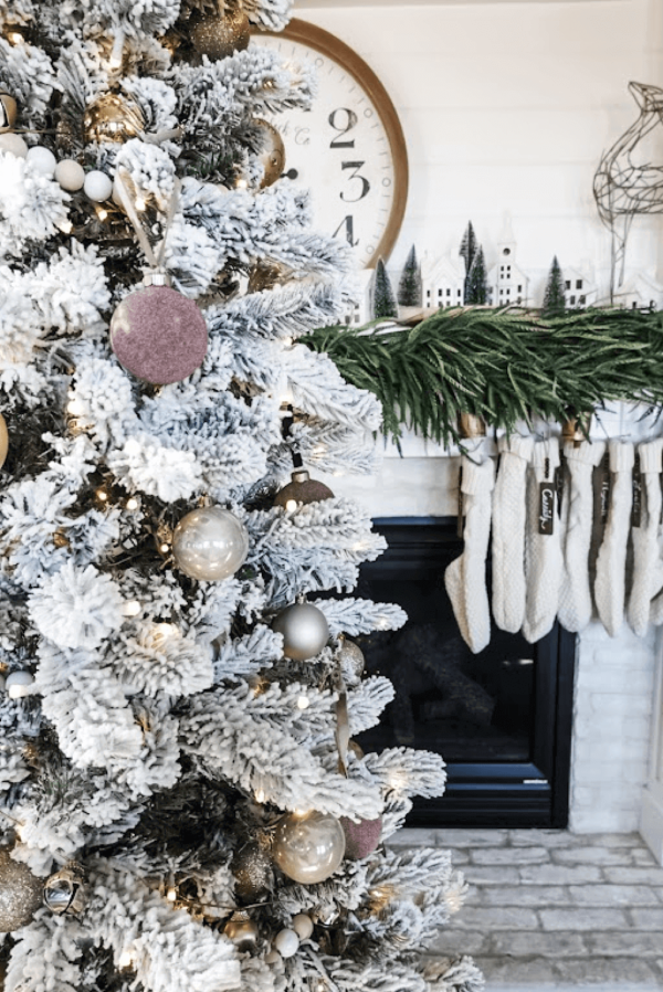 10' King Flock® Artificial Christmas Tree with 1250 Warm White LED Lights