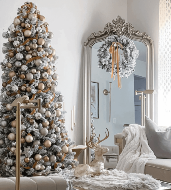 12' King Flock® Artificial Christmas Tree with 1650 Warm White LED Lights