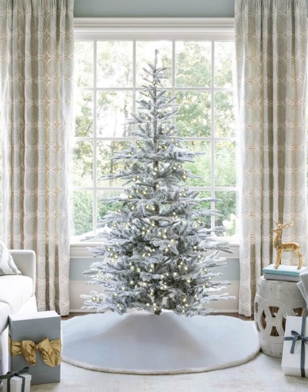 8' King Noble Flock Artificial Christmas Tree with 600 Warm White LED Lights
