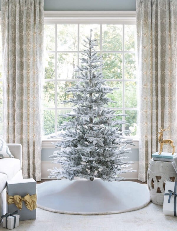 8' King Noble Flock Artificial Christmas Tree with 600 Warm White LED Lights