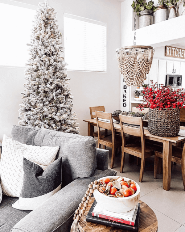 8' King Flock® Slim Artificial Christmas Tree with 700 Warm White LED Lights