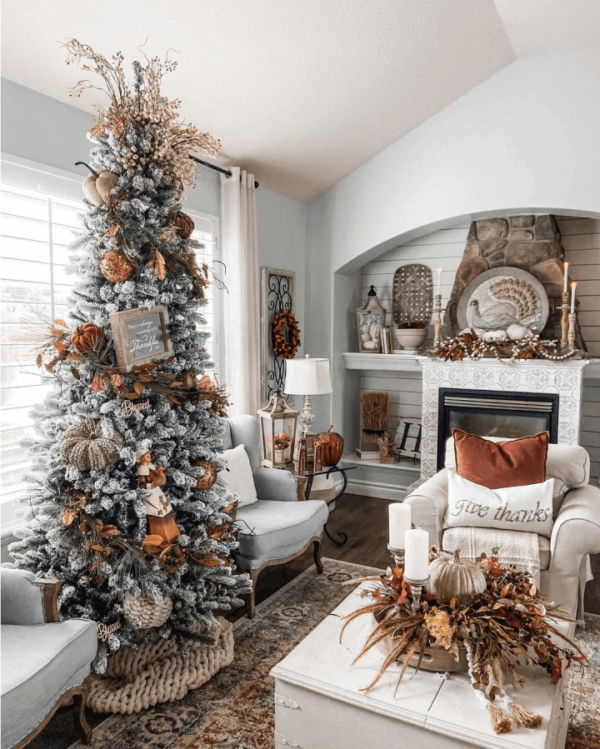 12' King Flock® Slim Artificial Christmas Tree with 1250 Warm White LED Lights