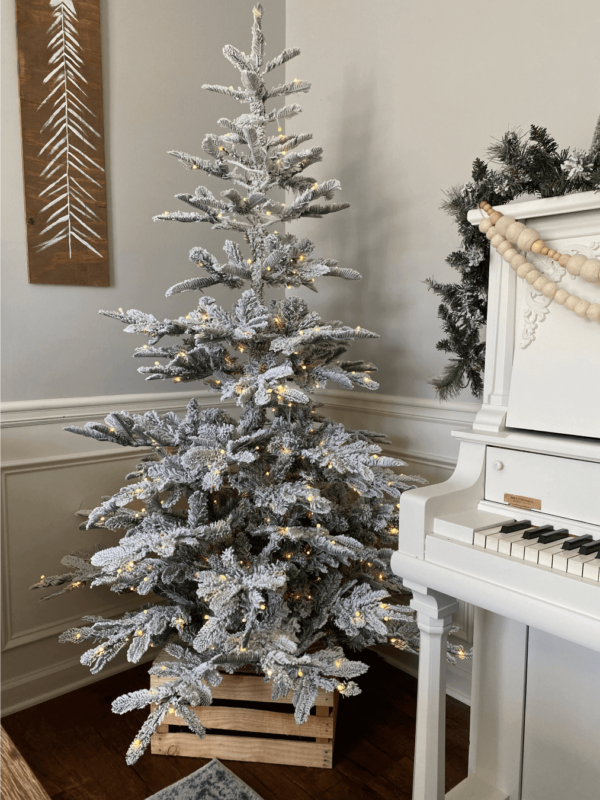 8' King Noble Flock Artificial Christmas Tree with 600 Warm White LED Lights