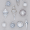 Winter Frost 15-Piece Glass Ornament Set (White-Silver)