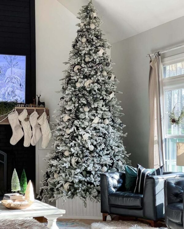 12' Queen Flock® Slim Artificial Christmas Tree With 1200 Warm White LED Lights
