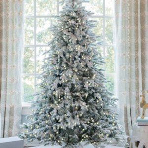 8' Queen Flock® Artificial Christmas Tree with 900 Warm White LED Lights