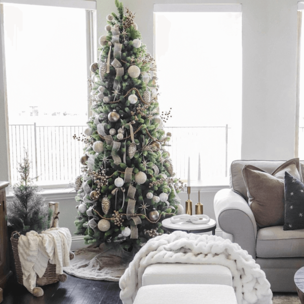 10' Royal Fir Slim Artificial Christmas Tree with 1100 Warm White & Multi-Color LED Lights