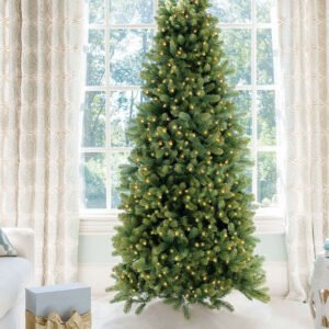 9' Royal Fir Slim Artificial Christmas Tree with 900 Warm White & Multi-Color LED Lights
