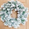 24" King Flock® Wreath with Warm White LED Lights (Battery Operated)