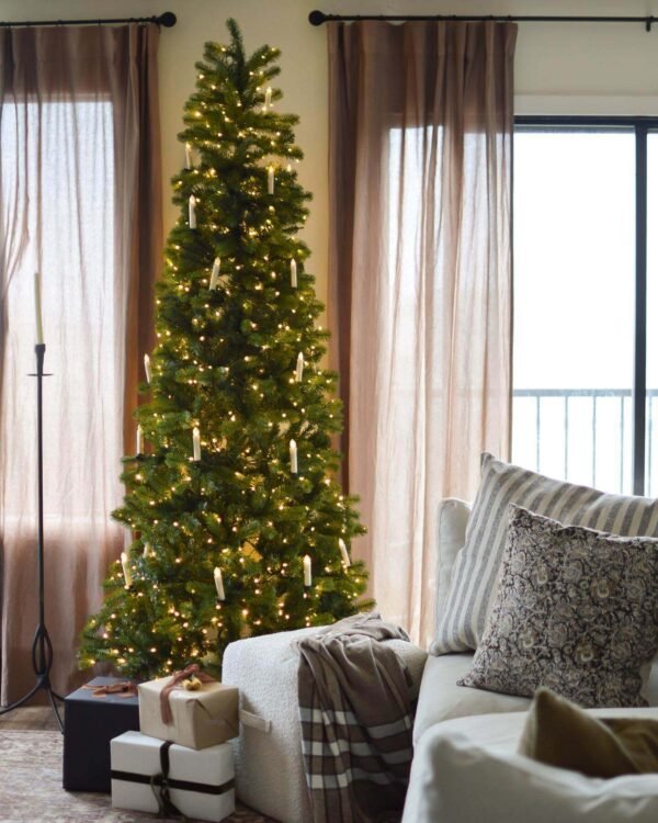10' King Douglas Fir Slim Artificial Christmas Tree with 900 Warm White & Multi-Color LED Lights