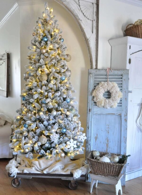 7.5' King Flock® Slim Tree with Warm White LED Lights - OPEN BOX - FINAL SALE