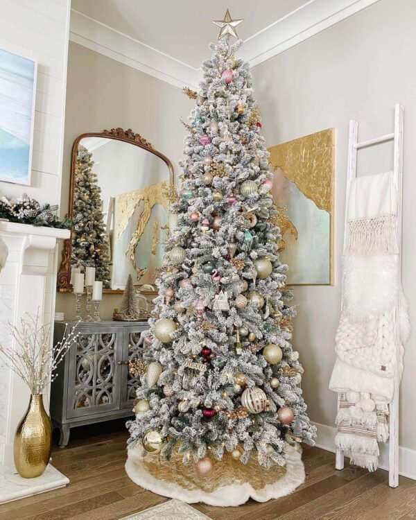7.5' King Flock® Slim Tree with Warm White LED Lights - OPEN BOX - FINAL SALE