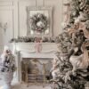 24" Marquis Flock Wreath with 50 Warm White Led Lights (Battery Operated)